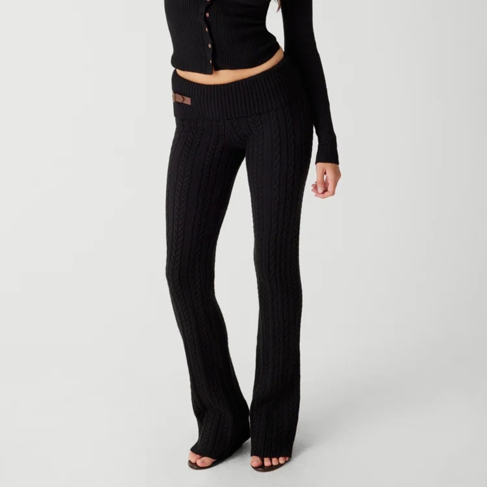 Frankie's Bikinis Aimee Black Cable Knit Flare Pants